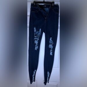 Fashion Nova Ripped Dark Blue Skinny Jeans